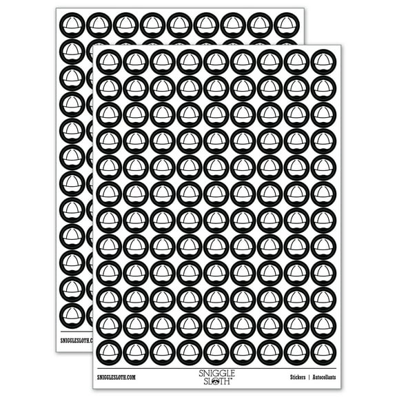 Baseball Cap Hat 200 Round Stickers - Black - Gloss Finish - 0.50" Size
