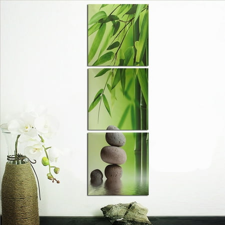 Lighted Wall Art Home Unframed 3Pcs Green Bamboo Zen Stone Oil Painting Picture Prints Canvas Home Wall Art Decor Gift ()