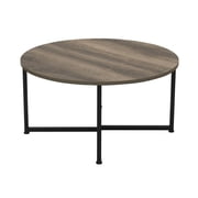 Household Essentials Jamestown Round Coffee Table Ashwood Rustic Wood Grain and Black Metal