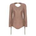 thumbnail image 4 of TiaoBug Women's Long Sleeve Tassel Fringe Bodysuit Rhinestones Gymnastics Leotard Rumba Tango Latin Dance Tops Dusty Pink XL, 4 of 6