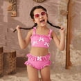 thumbnail image 2 of lnmuld 2 Piece Girls Swimsuit Korean Style Cute Bow Ruffle Strap Sunsuit for Girls Baby Toddler Kids Beach Pool Party Swimwear Size:3-4 Years, 2 of 5