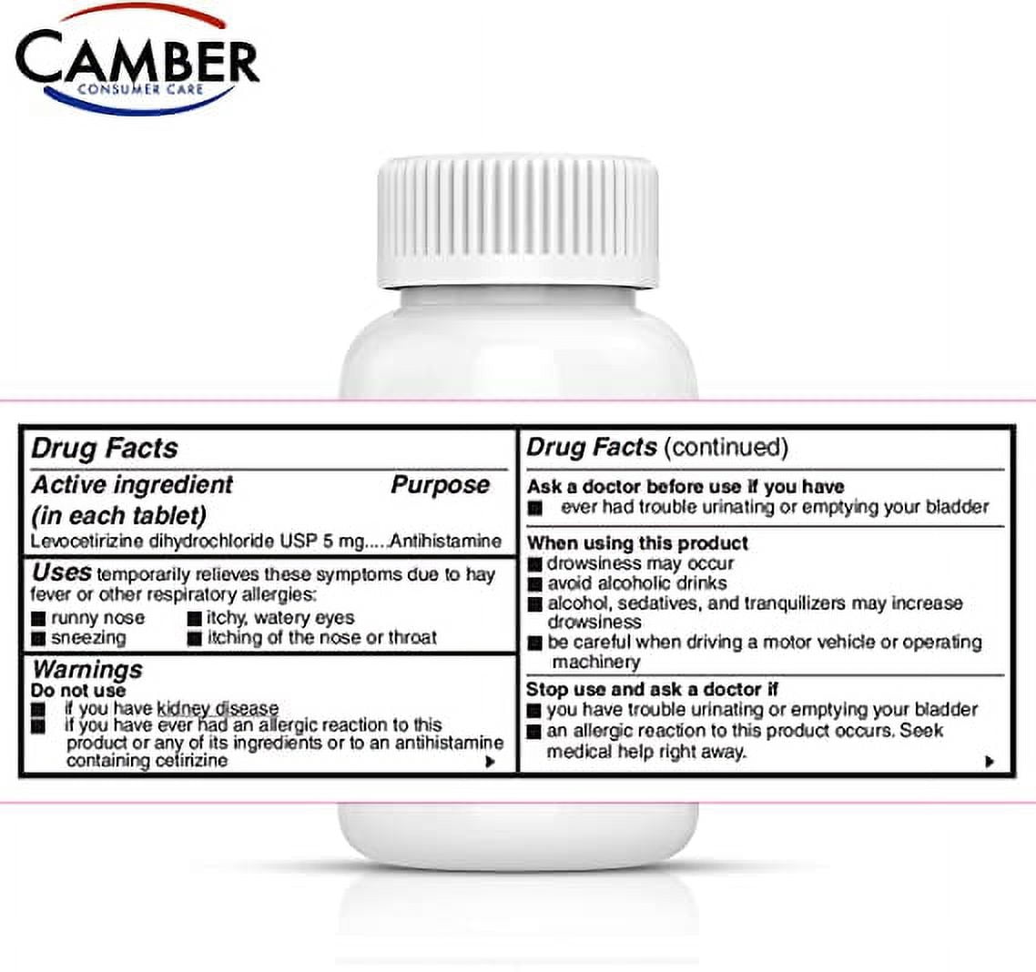 Camber Levocetirizine Dihydrochloride 5mg Antihistamine Tablets, 24 Hour Allergy Relief Medicine (1000 Count) Family Pack