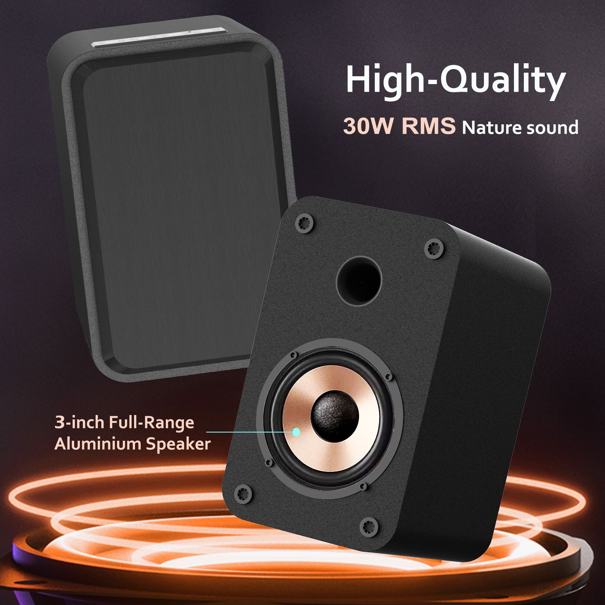 LONPOO Plug-N-Play Computer Speaker for Desktop and PC, 30W RMS Active Bookshelf Speaker with 3-inch Full Range Speaker,Support Bluetooth 5.3, USB Playback,Aux-in and 3.5mm Earphone Port