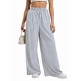 thumbnail image 2 of Women'S Striped Wide Leg Lounge Pants Knot Front High Waisted Baggy Pants Trousers Streetwear Blue S, 2 of 8