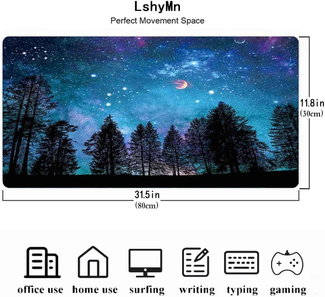 31.5x11.8x0.12 Inches Star Mouse Pad Fairytale Fantasy Universe Plant Forest Pattern Rubber Gaming Mouse Pad,with Rubber Mouse Pad with Non-Slip Pad BDLSMN37
