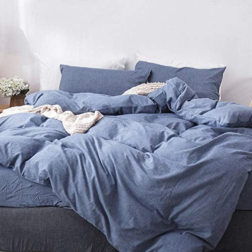 MooMee Bedding Duvet Cover Set 100% Washed Cotton Linen Like Textured ...