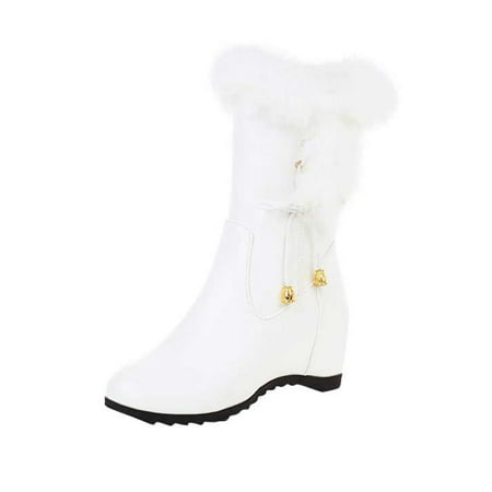 

fvwitlyh Snow Boots for Women Snow Boot for Women Size 7 Ladies Fashion Solid Leather Plush Side Zipper Inside High Wedge Wide Hiking Boots for Women