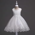 thumbnail image 4 of qucoqpe Kids Ruffle Puffy Dresses Princess Lace Tulles Bow Pleated Formal Party Birthday Wedding Mini Flowers Girl Dresses, 4 of 7
