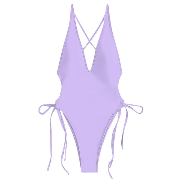 Beach Bikini Women's V Neck Swimsuit Tie Side High Cut Bathing Suit ...