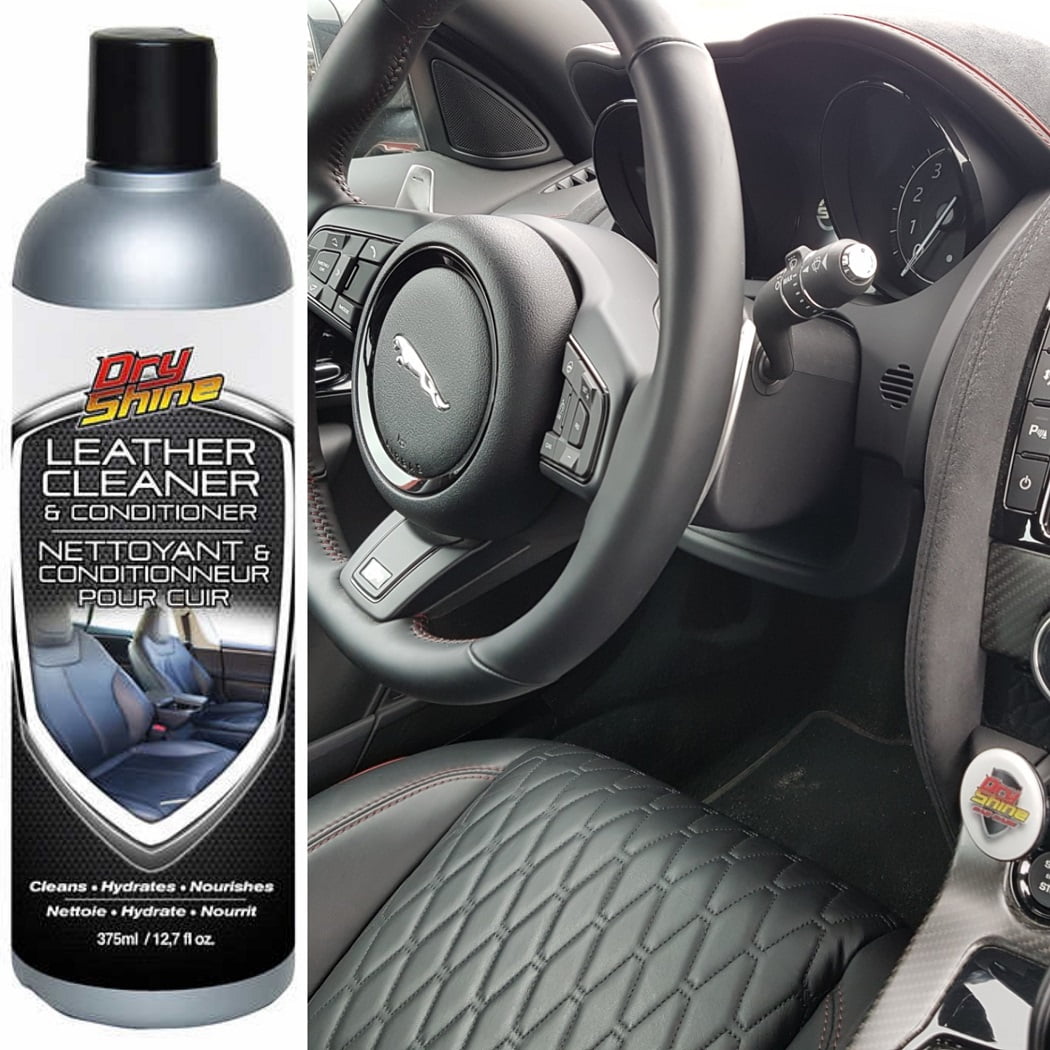 Dry Shine Leather Cleaner and Conditioner 2 Pack Plus 2 Dual Pile Microfiber Towels/Premium Car Leather Seat Cleaner and Conditioner/Car Interior