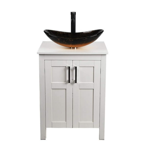 24 Inch Bathroom Vanity and Sink Combo White Modern MDF Board