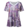 thumbnail image 3 of Gibobby Camisetas de verano para mujer Camiseta manga corta con estampado floral verano para mujer(Morado,CH), 3 of 5