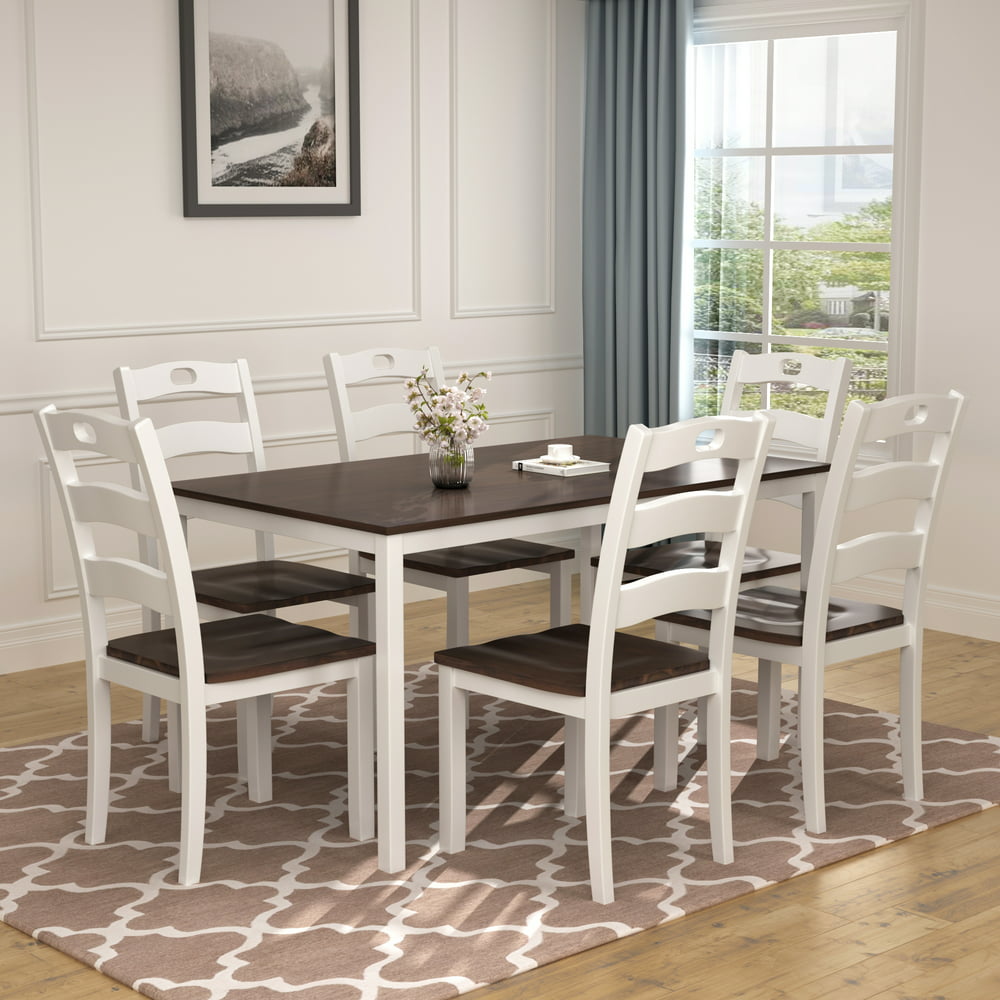 Clearance! Dining Table Set with 6 Chairs, 7 Piece Wooden