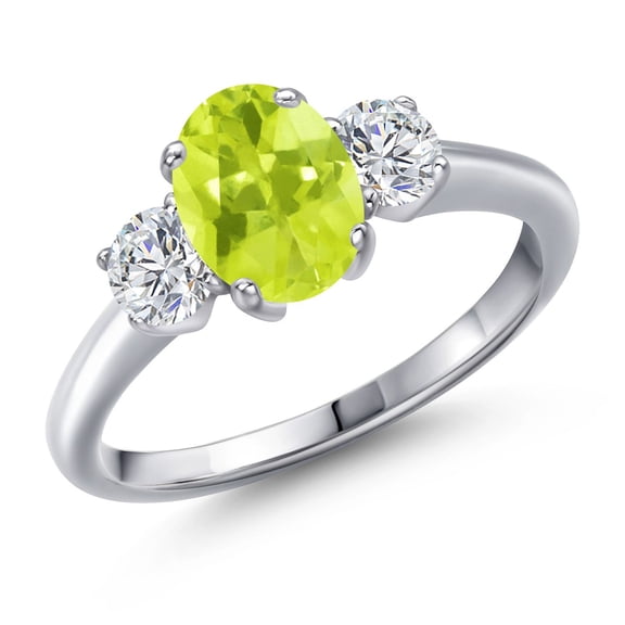Gem Stone King 1.64 Ct Oval Yellow Lemon Quartz G/H Lab Grown Diamond 925 Sterling Silver Ring