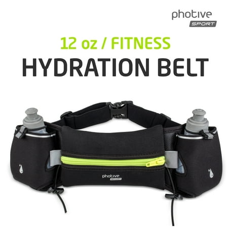 Photive Endurance Hydration Running Belt with Two (2) 6-Ounce BPA-Free Leak Proof Water Sports Bottles, Clever Front Pocket, Anti Shock (Unisex, Men, and