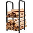 thumbnail image 1 of Petit Support pour Bois de Chauffage pour Foyer Intérieur, Support Empilable de Rangement à 2 Niveaux pour Bûches de Bois pour Patio Extérieur, Noir (Sans Roues), 1 of 8