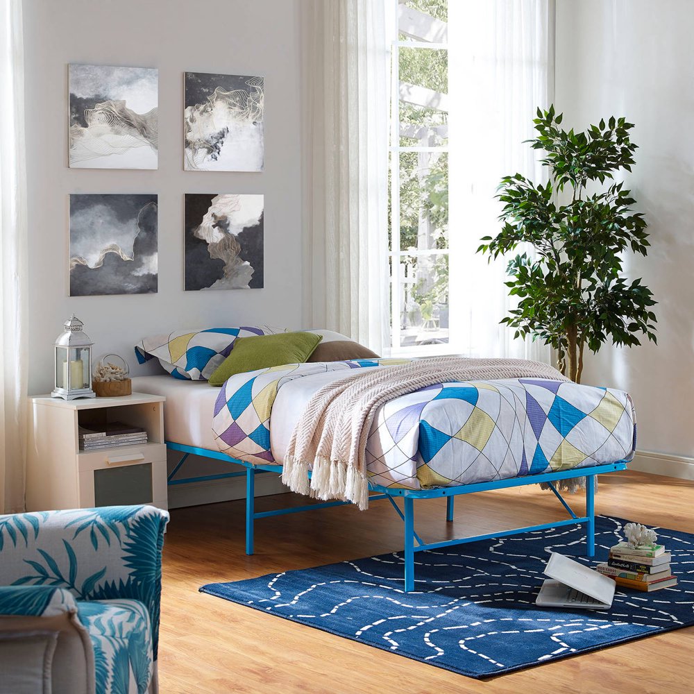 Modway Horizon Stainless Steel Light Blue Bed Frame, Twin