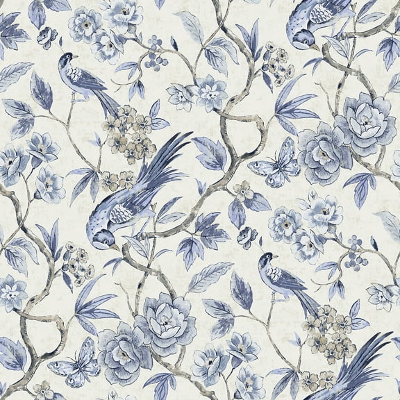 NuWallpaper Waverly Aviary Garden Blue Peel and Stick Wallpaper
