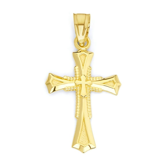 Golden Fire Solid 10k Gold Cross Pendant - Religious Jewelry First Communion Gift for Women