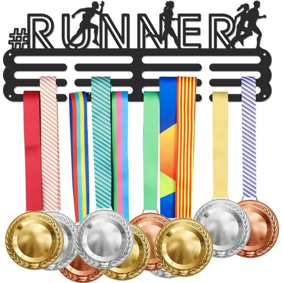 1 Set Iron Medal Hanger Holder Display Wall Rack 3-Line with Screws Black Sports 400x150mm