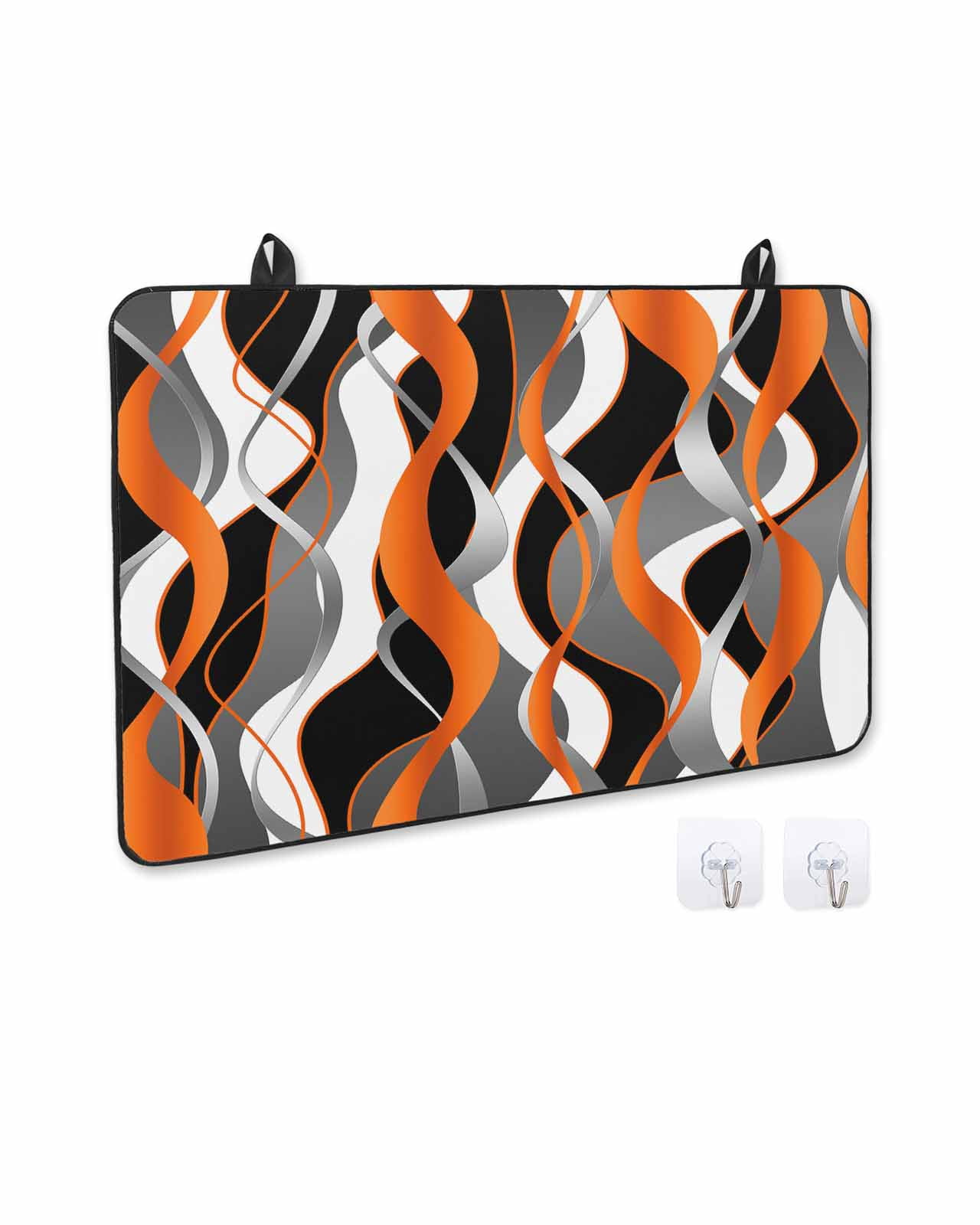 nqOlkjepod Large Induction Cooktop Protector Mat 24"x21", Abstract Stripes Stove Top Covers for Electric Stove, Retro Modern Orange Black Gray Lines Stove Burner Cover Mats, Glass Top Stove Cover