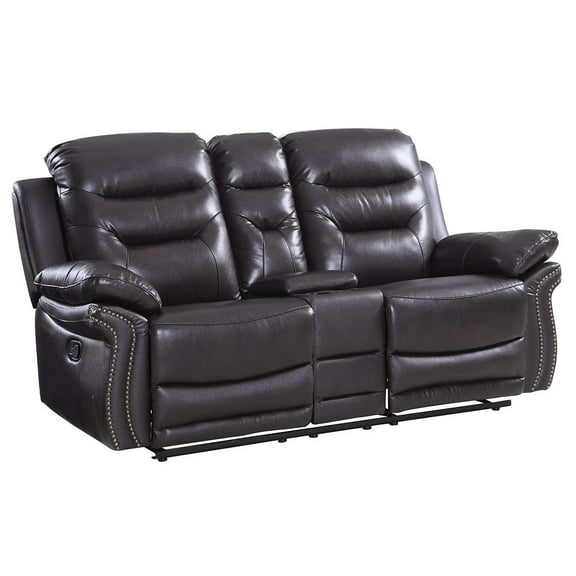 44" Comfortable Brown Leather Console Loveseat