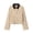 White, variant on Contrast Collar Canvas Cropped Jacket for Women, Button Front Utility Style, Drawstring Hem Fall Outerwear, 1 Piece, XS-L