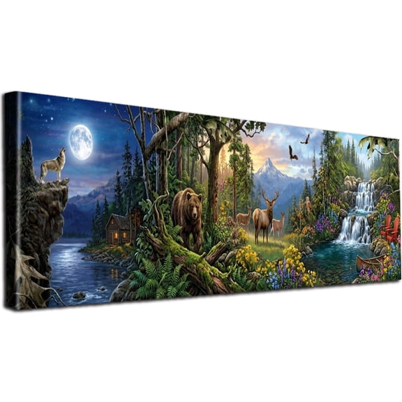 YALKIN 5D Large Diamond Painting Kits for Adults (35.4x11.8inch) DIY Forest Full Round Drill Cross Stitch for Home Wall Decor