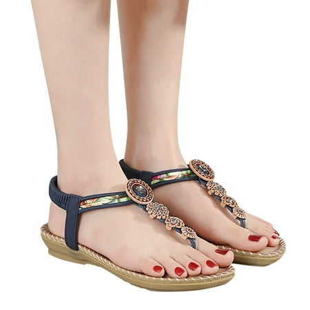 

A1 new home gifts for home Women s Outdoor Summer Elastic Band Flat Beach Open Toe Breathable Sandals Shoes Pu Blue