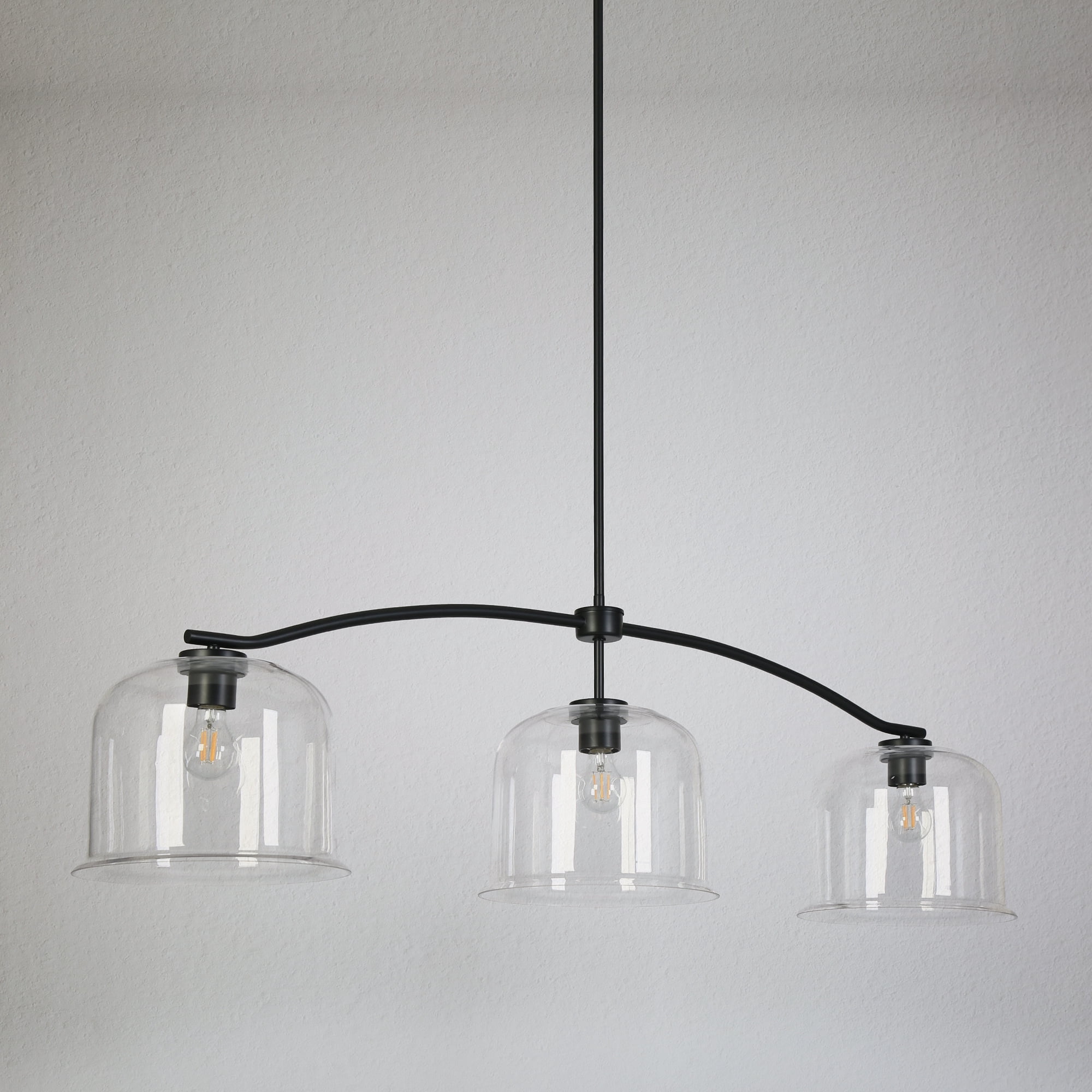 LNC Morrisave 3 -Light 55.9-in Matte Black with Clear Glass Farmhouse Clear glass Cage Bell Large Hanging Pendant Light
