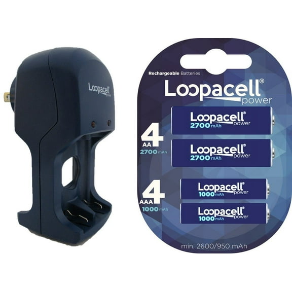 Loopacell AA 2700mAh 4-Pack Rechargeable Batteries   Free Loopacell AAA 1000mAh 4-Pack Rechargeable Batteries  Free Battery Holder with Charger