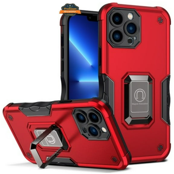 For Apple iPhone 16 Pro (6.3") Hybrid 2 in 1 Hard PC TPU Heavy Duty Rugged Bumper Shockproof with Magnetic Ring Kickstand Phone Case Cover by Xpression - Red