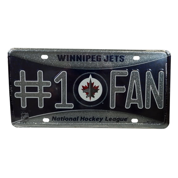 Winnipeg Hockey Jets #1 Fan Sparkly Glitter Look License Plate Tag - Number One! Let's Go! It's all about the Bling!