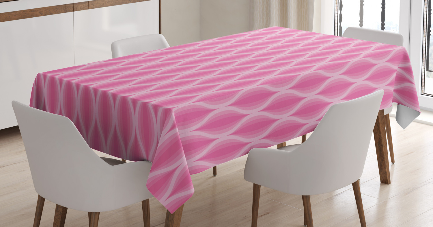 Ambesonne Pink and White Tablecloth Rectangular Table Cover, Pastel