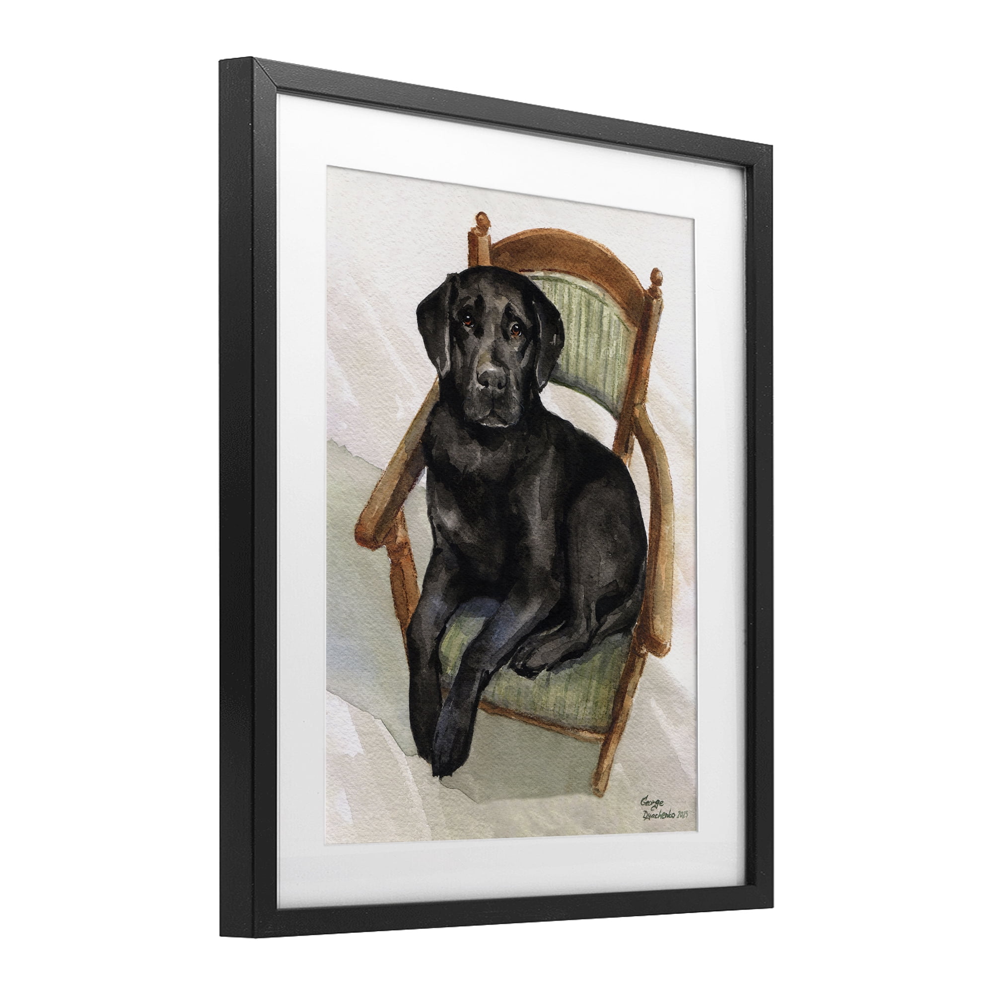 Stupell Industries Black Labrador On Chair Black Framed Print Under Glass, design by George Dyachenko