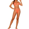 thumbnail image 2 of INSPIRE CHIC Women's Halter Underwire Ribbed Bikini Sets 2 Piece Double Straps Tie Back Triangle Bottoms Swimwear Bathing Suits Small Light Orange, 2 of 5