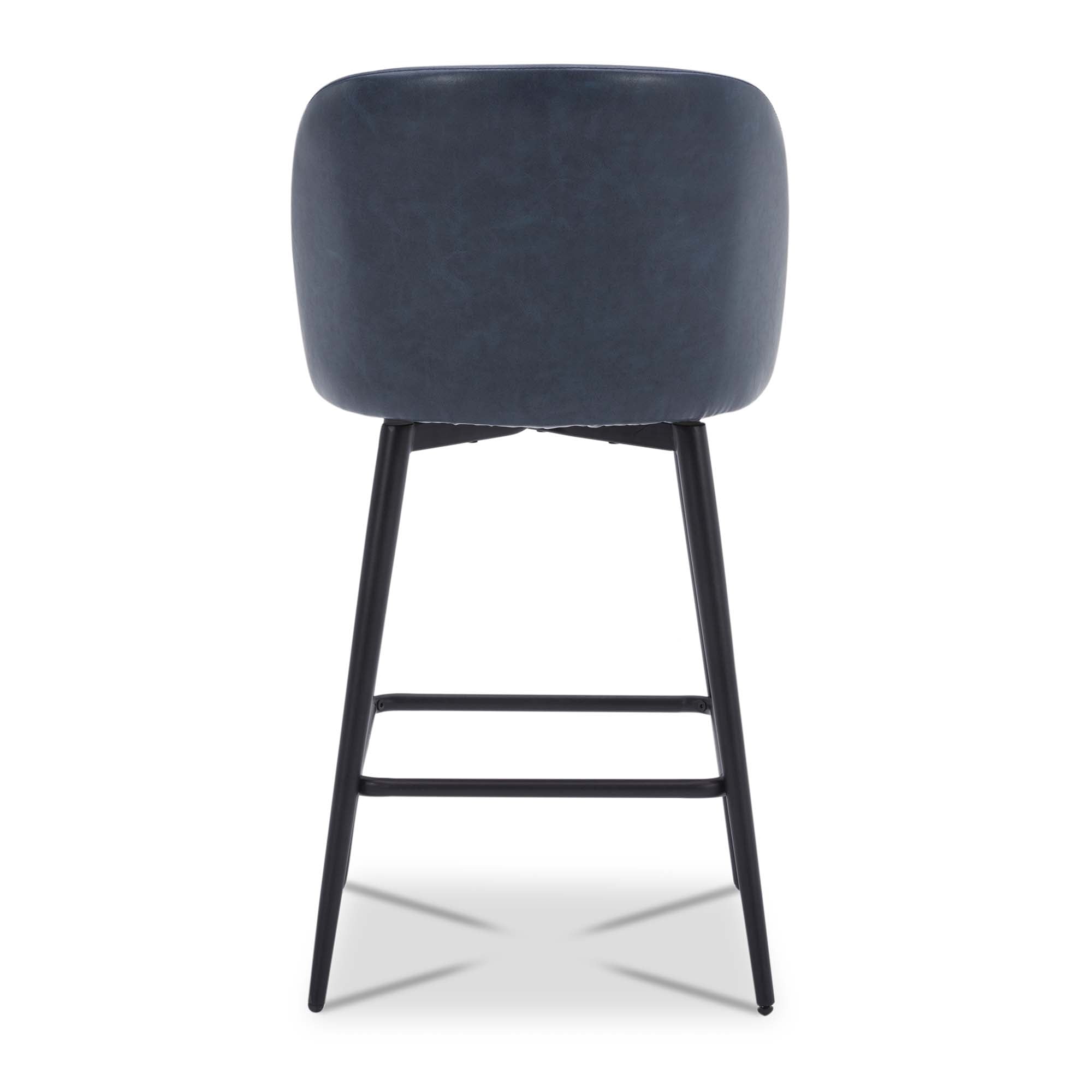 CHITA 27" Swivel Upholstered Counter Bar Stools Set of 2 with Back & Metal Legs, Faux Leather in Navy Blue