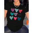 thumbnail image 1 of Women's Colorful Heart Print T-Shirt - Casual Round Neck Short Sleeve, Comfortable Polyester Blend Summer Top, Machine Washable, 1 of 6