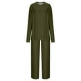 thumbnail image 5 of ibuvkizy Two Piece Sets for Women,Summer Women's Casual Shoulder Sleeved Long Sleeved Round Neck Top/Loose Straight Tube with Pocket Long Pants Set Green,XXXXXL, 5 of 6