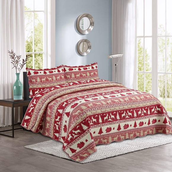 Décor Marina Decoration Ensemble de literie ultra doux avec couvre-lit et taies d'oreiller, motif de chèvre rouge cabine