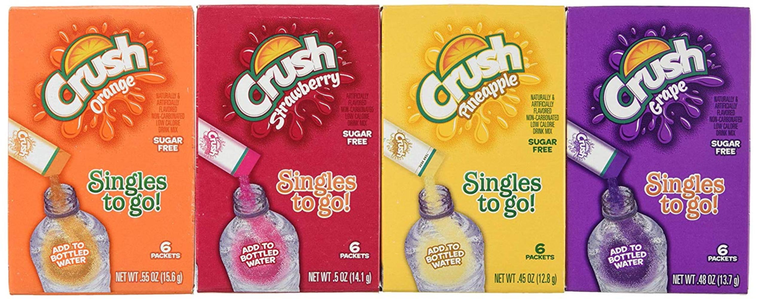 Crush Drink Mix Singles To Go Variety Pack -- 4 Boxes (Pineapple, Grape, Strawberry, Orange), Crush Singles To Go Drink Mix Variety Pack -- 4 Boxes.., By Crush Singles To Go
