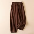 thumbnail image 2 of Plebaso Pants for Women Cotton Linen Casual Solid Color Elastic Waist Wide Leg Pants Eight-point Women's Loose Leisure Pants, 2 of 6