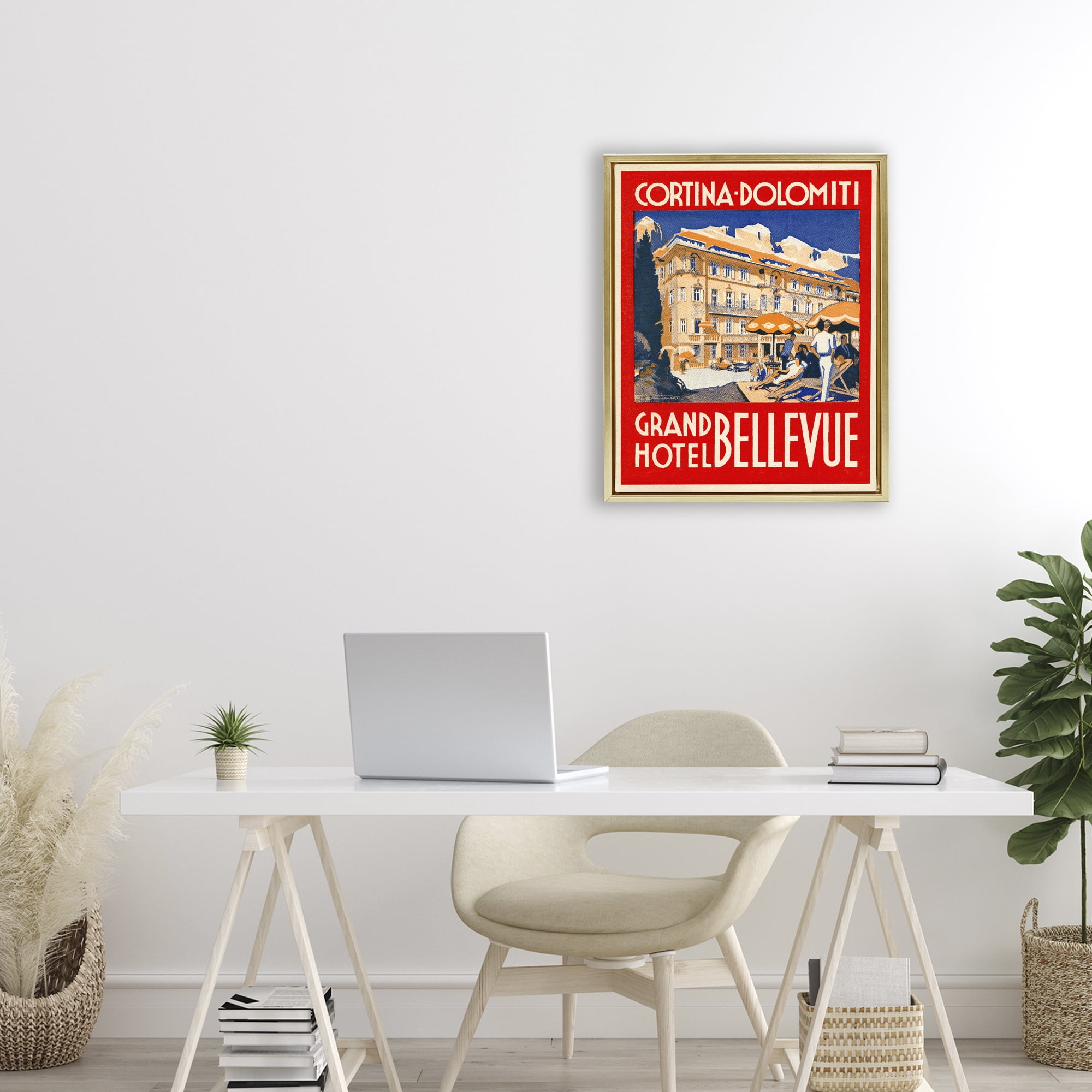 Stupell Industries Grand Hotel Bellevue Vintage Gold Framed Floater Canvas Wall Art, design by Print Collection