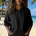 thumbnail image 6 of HOMBOM Womens Cotton Linen Tops 3/4 Sleeve Boho V-Neck Ruffled Black Embroidered Ladies Summer Shirt Casual Loose Blouse, 6 of 9