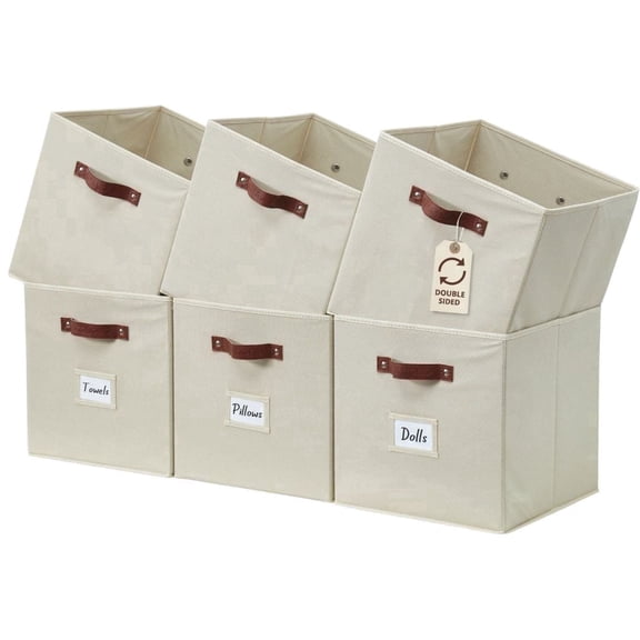 DECOMOMO Fabric Storage Bin | Cube Storage Bin | Closet Organizers | Set of 6, Beige