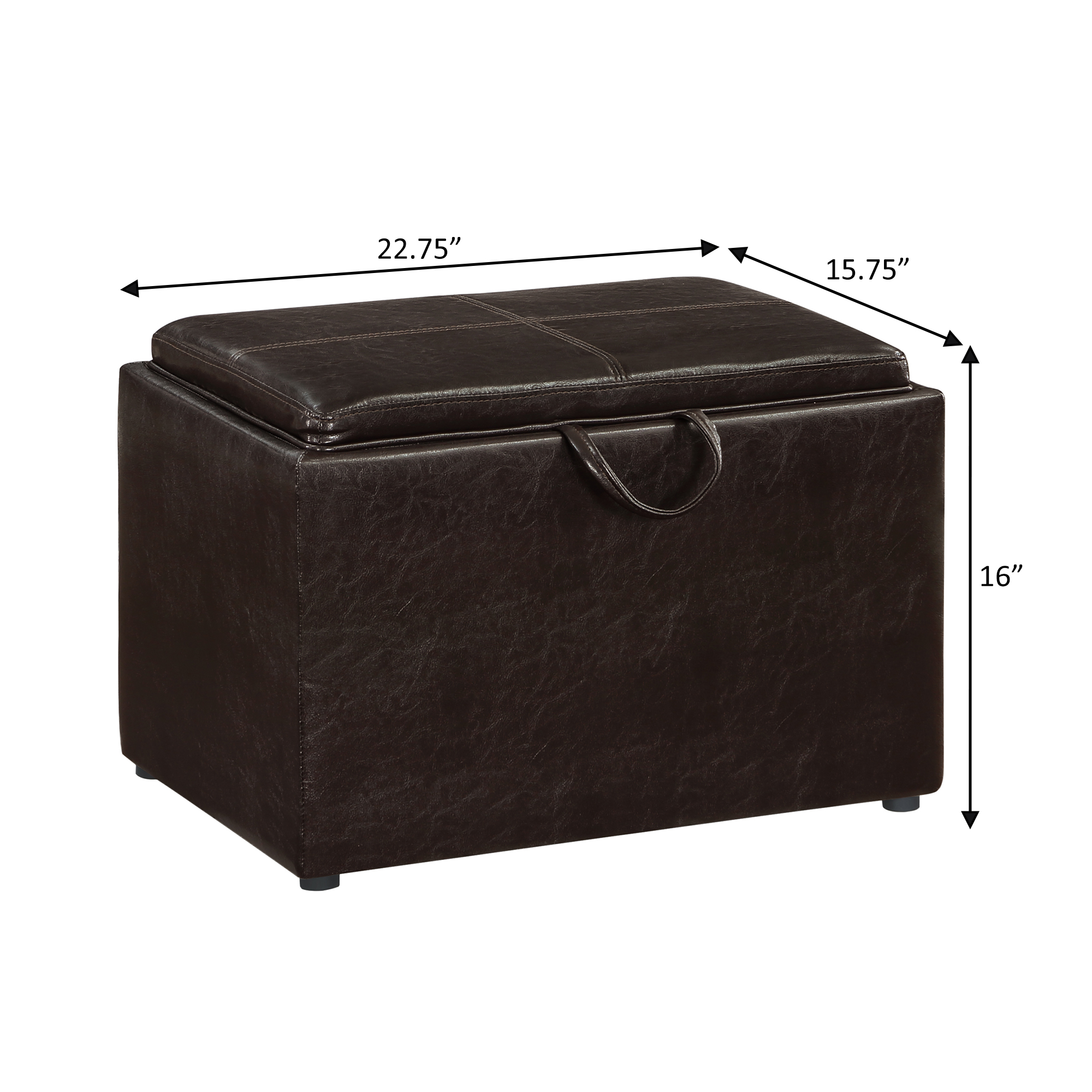 Convenience Concepts Designs4Comfort Accent Storage Ottoman with Reversible Tray, Espresso Faux Leather - image 4 of 8