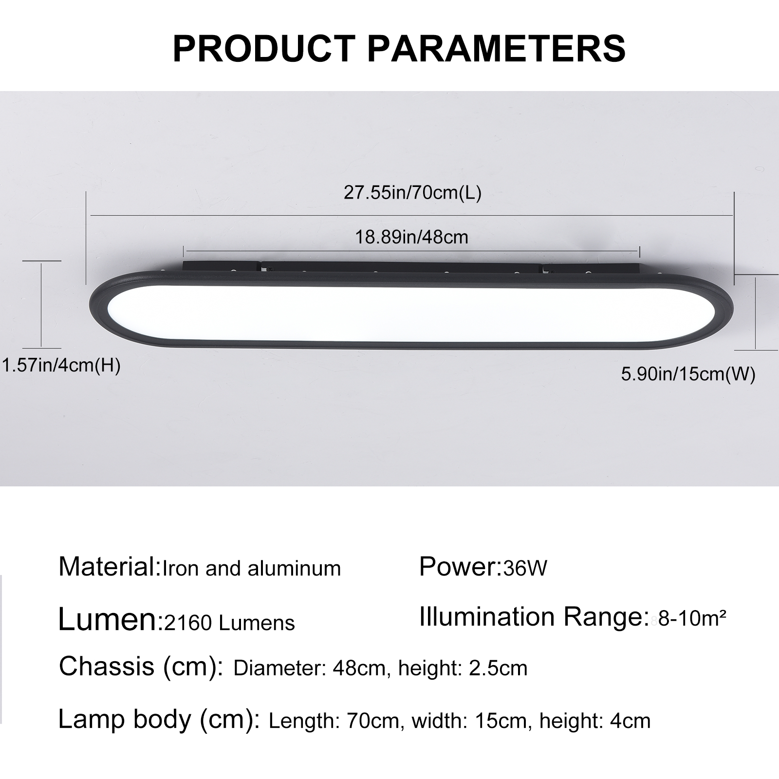 Garwarm Modern Ceiling Lights, 36W LED Linear Ceiling Lamp,Full Spectrum Long Ceiling Light, 27.6'' Ultra Thin Low Profile Light Fixture for Bedroom Kitchen Closet Hallway, Black/6500K