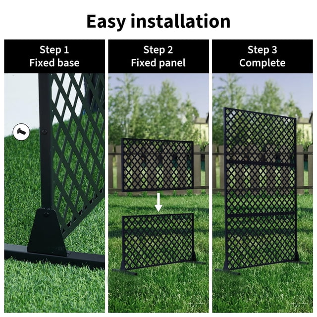 Freestanding Metal Privacy Screen Divider - 3-Panel Decorative Steel Partition for Patio, Garden, Balcony, Deck or Lawn