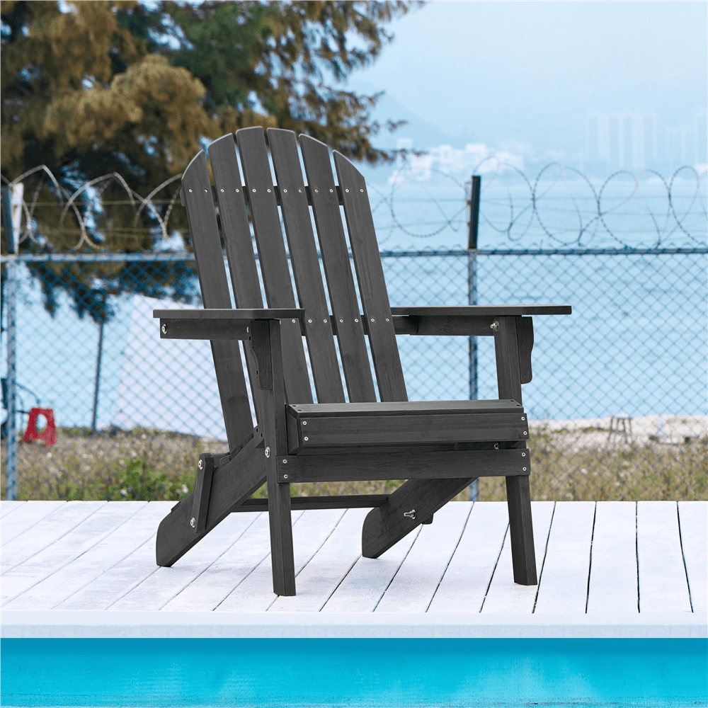 Renwick Foldable Adirondack Chair for Backyard Patio Poolside, Black