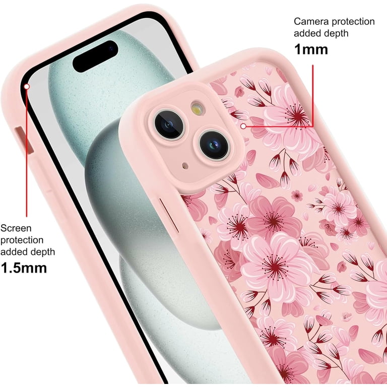Cute Pink Spring Flower Phone Case for iPhone 15 6.1
